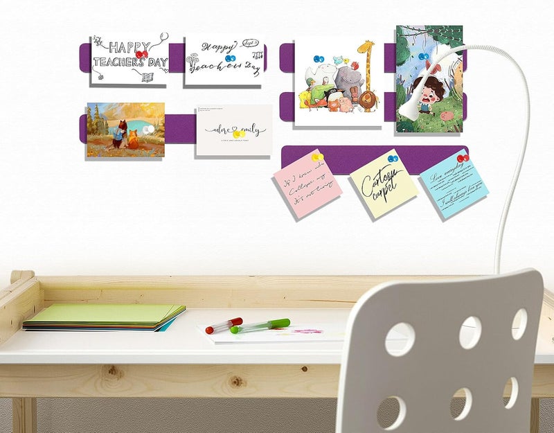 Arlasuo Felt Pin Board Bar Strips Bulletin Board for Bedrooms Offices Home Wall Decoration, Notice Board Self Adhesive Cork Board with 35 Push Pins for Paste Notes, Photos, Schedules (Purple) - Image 5